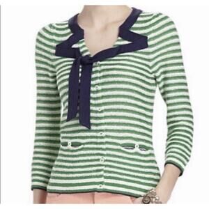 HWR Monogram Anthropologie Green Nautical Stripe Bow Cardigan size xs